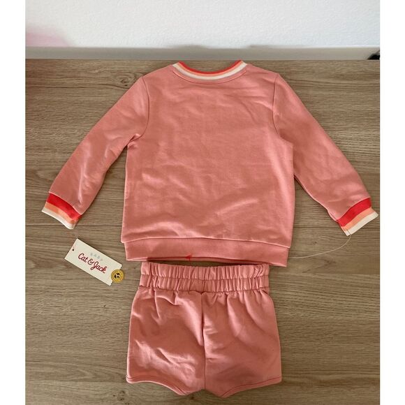 Cat & Jack Baby Set 18M NWT | Brand New Bestie Sweatshirt Shorts Outfit - Picture 7 of 7